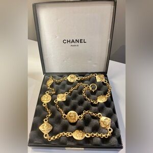 CHANEL Vintage Gold CC Logo Medallion Necklace